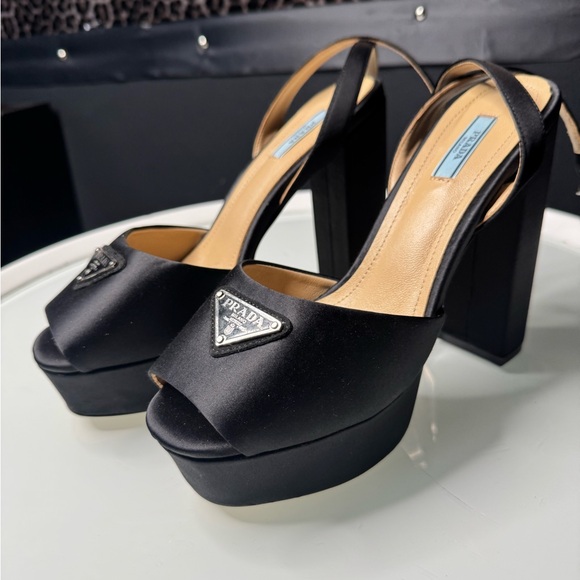 Authentic Prada Black Satin Peep-Toe Heels - Picture 5 of 8